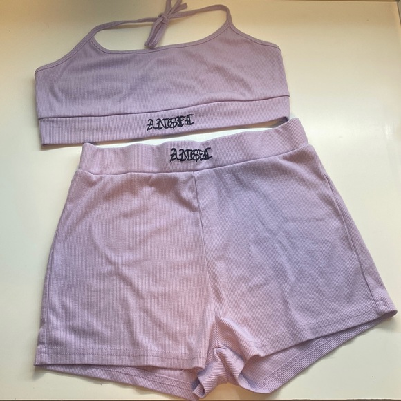 Pants - Lavender “Angel” knit short and halter top set